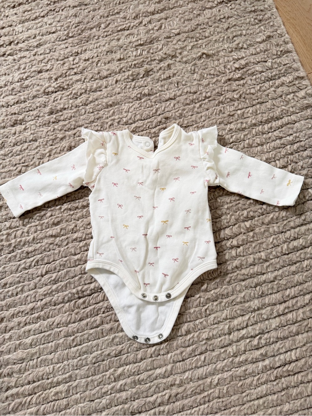 Pehr Organic Cotton Bow Print Ruffle Bodysuit 3-6M Baby Girl